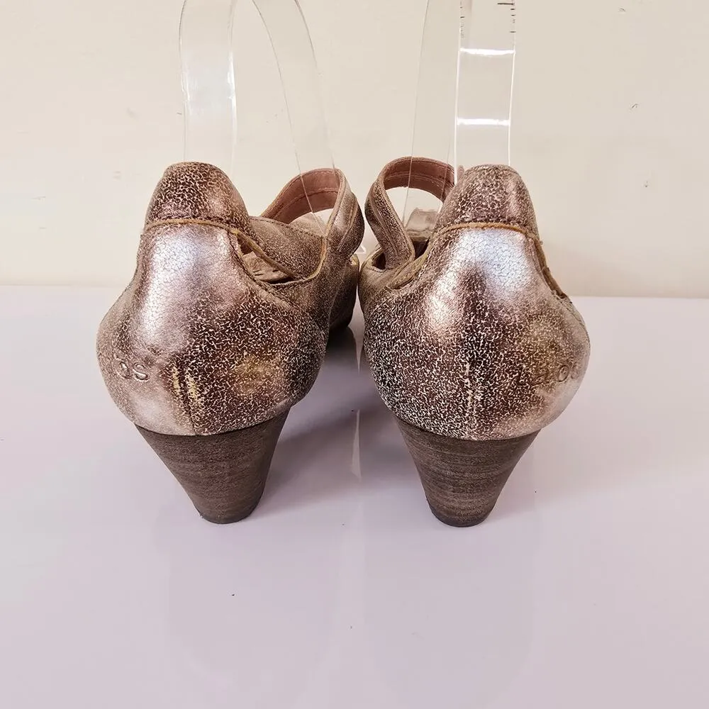 Taos Stunner Women's Mary Jane Heels Antique Gold Leather Cap Toe Laser Cut 9.5 - Image 8