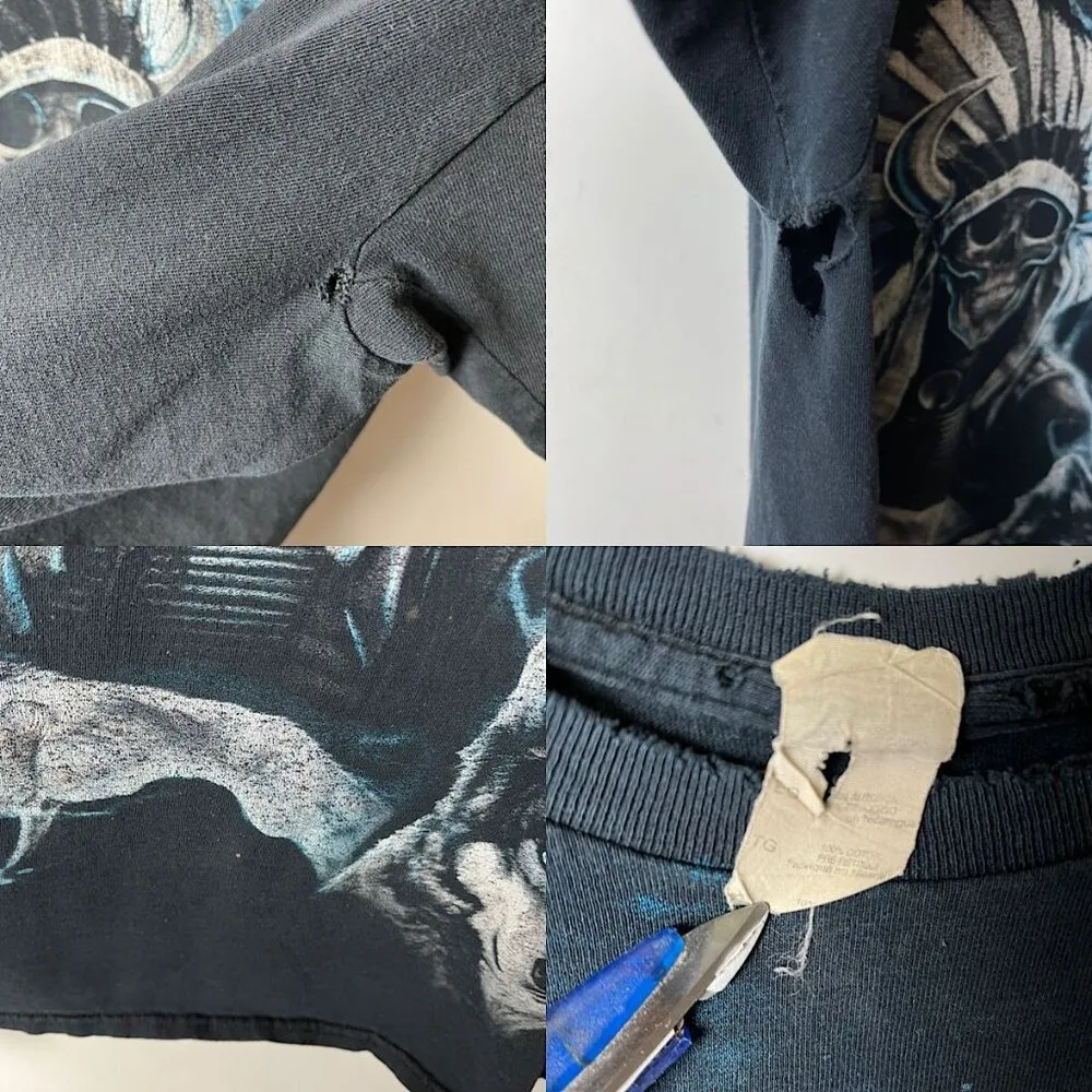 Distressed Vintage Y2K T Shirt Skeleton Mythical Creatures Black Large L Unisex - Image 5