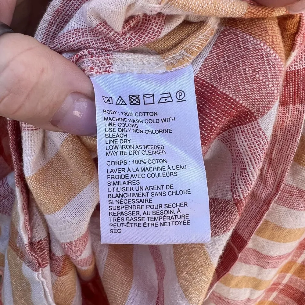 Urban Outfitters Liz peach red plaid button front sleeveless scoop neck dress - Image 6