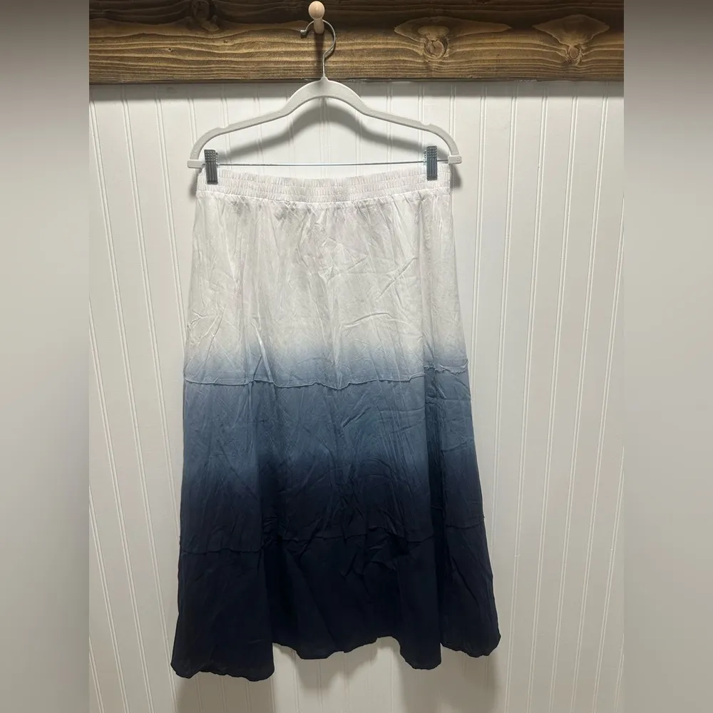 Christopher & Banks Ombre Blue and White cotton lined maxi Skirt Sz L beach - Image 2