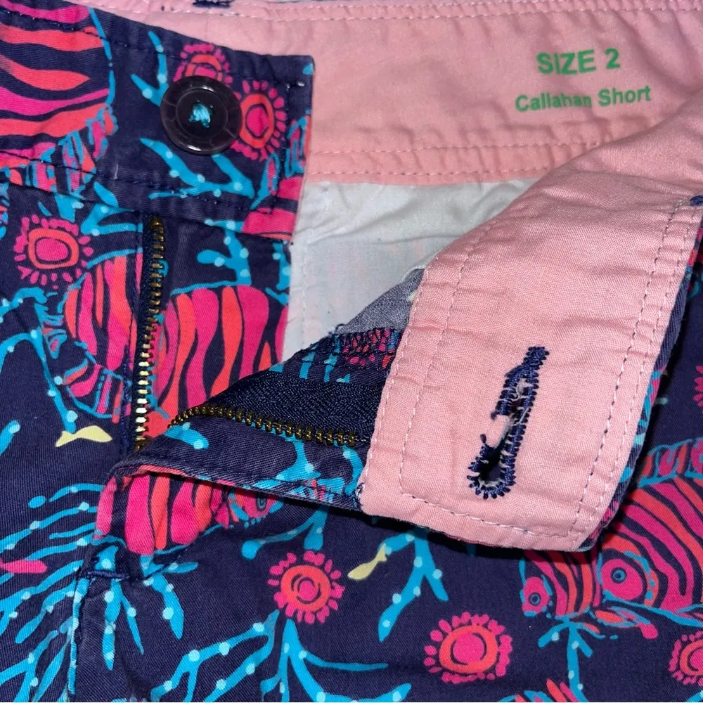 LILLY PULITZER Callahan Blue Purple Pink Fish Coral Low Rise Shorts 2 - Image 7