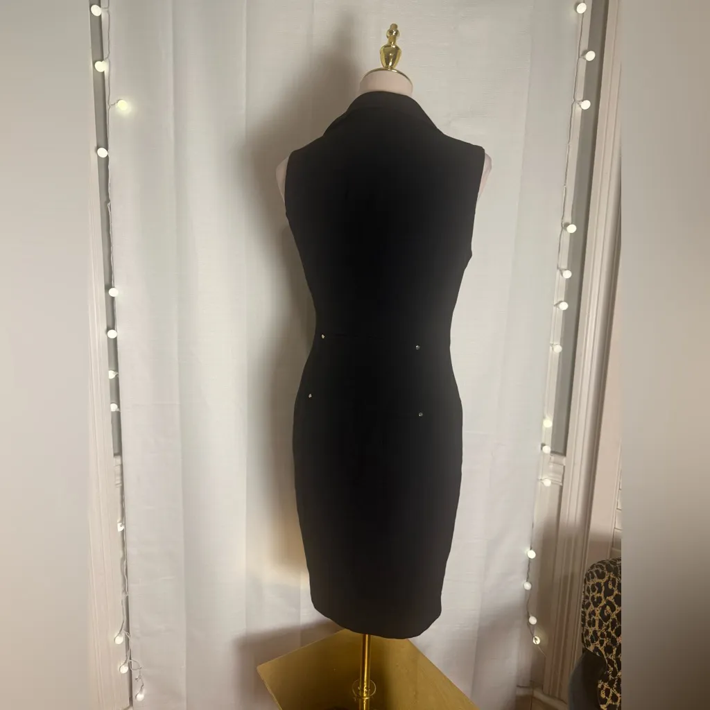 Calvin Klein Black Sleeveless Moto Dress Gold Zipper Size 2 - Image 2