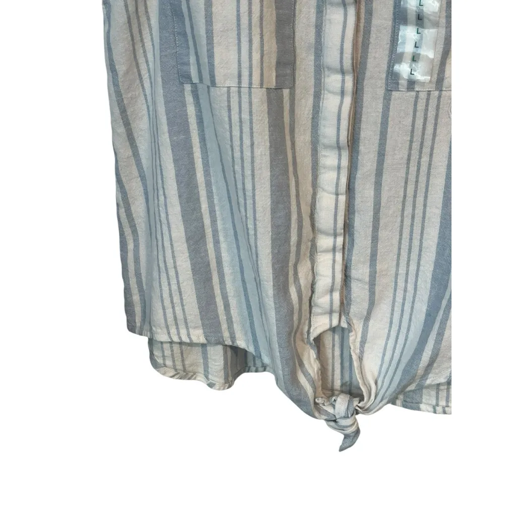 Dip Sleeveless Top Womens L Blue White Stripe Button Up Sleeveless Linen Blouse Size L - Image 4