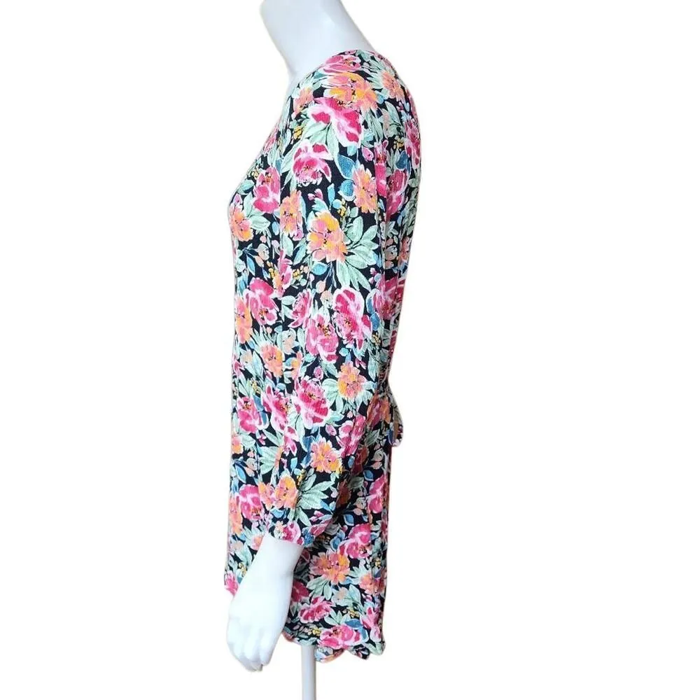 Torrid Floral Print V-Neck Crinkle Gauze Hi-Low Tunic Top (0) - Image 7