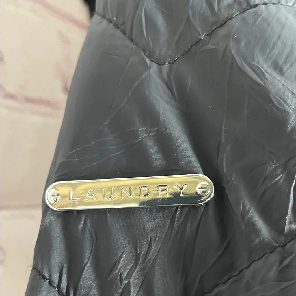 Laundry By Shelli Segal Gray Puffer Coat with Gold‎ Zipper Womans Size Small - Image 3