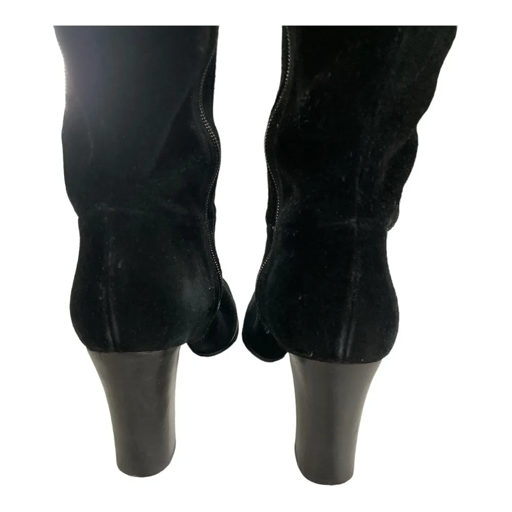 APOSTROPHE Black Suede Knee High Heel Zip Up Fold Over Cuff Style boots 3.5” - Image 9