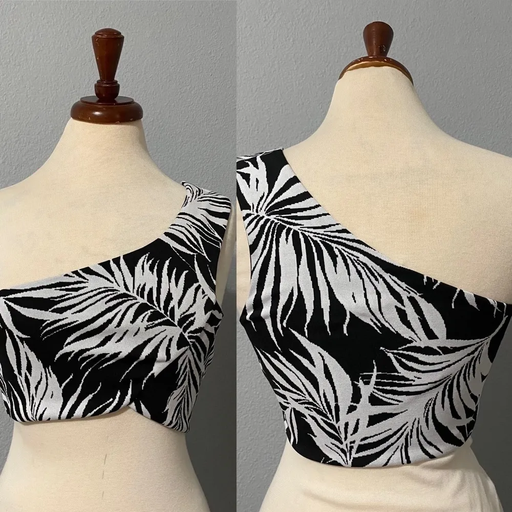 Zara New Black White Jacquard Casual Party Top Asymmetric Neckline Size L - Image 9