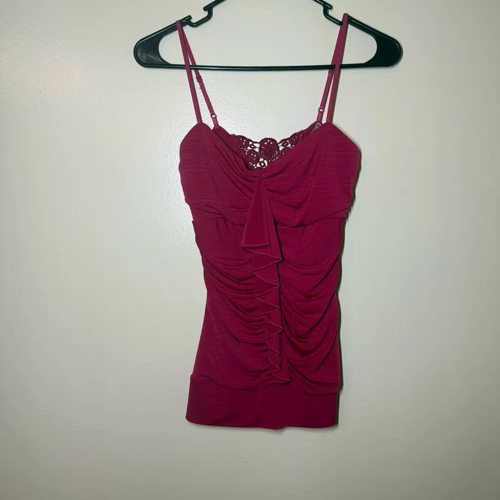 Vanity Magenta Ruched Lace Tank Top Pink Size M - Image 2