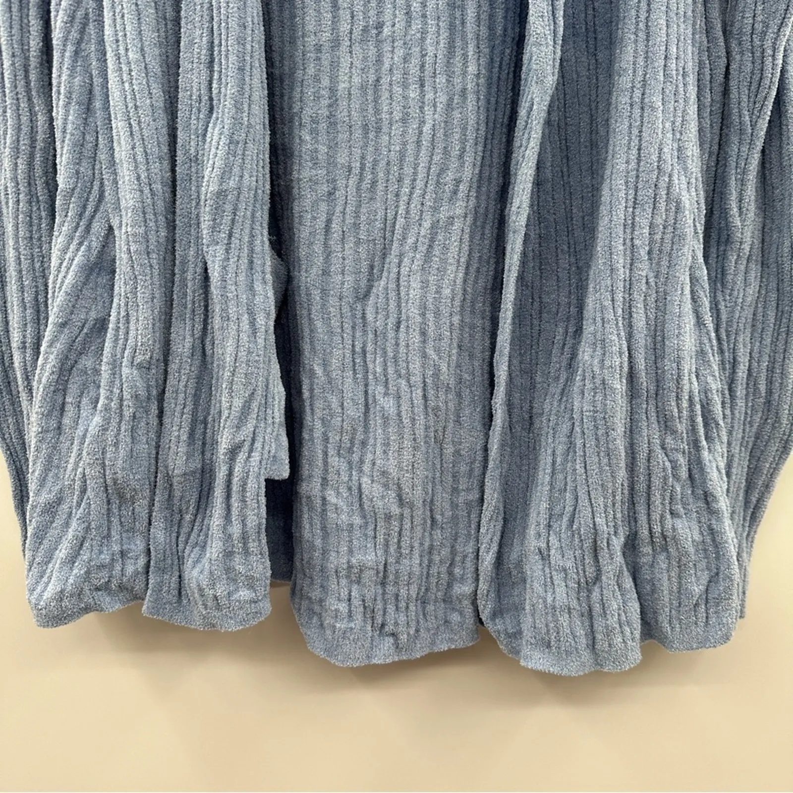 Barefoot Dreams Blue Ribbed Long Sleeve Hooded Open Front Cardigan Sz S - Image 4