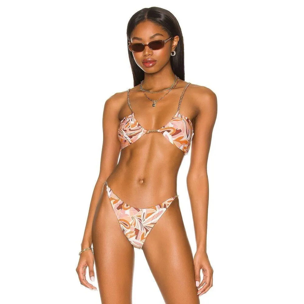 New. L*SPACE orange paisley chain bikini top. Medium. Retails $99 - Image 10