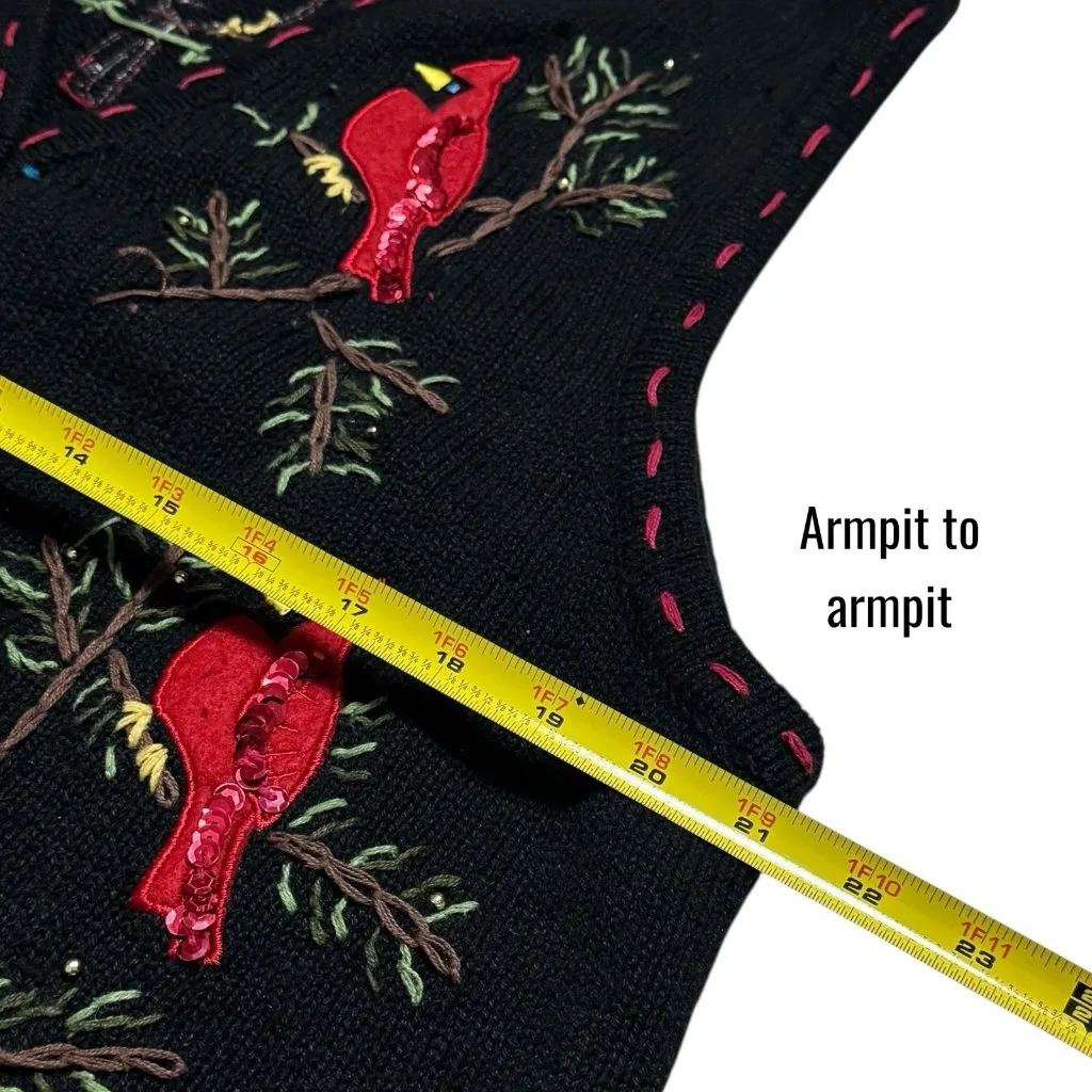 Vintage White Stag Button Up Sweater Vest Cardinals Holiday Cabin Cozy 18W/20W - Image 8