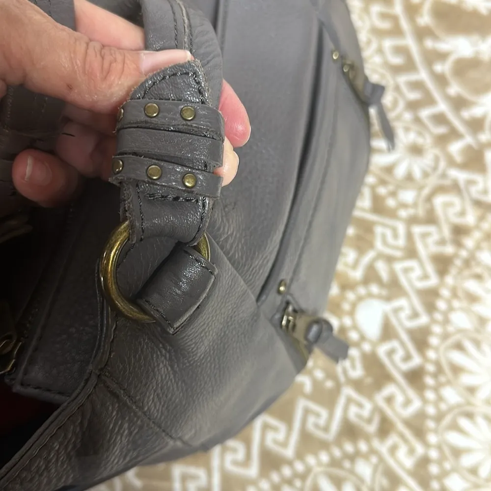 Grey 100% Leather Pebbled Double Handle Purse Handbag Some Pink Lining - Image 8