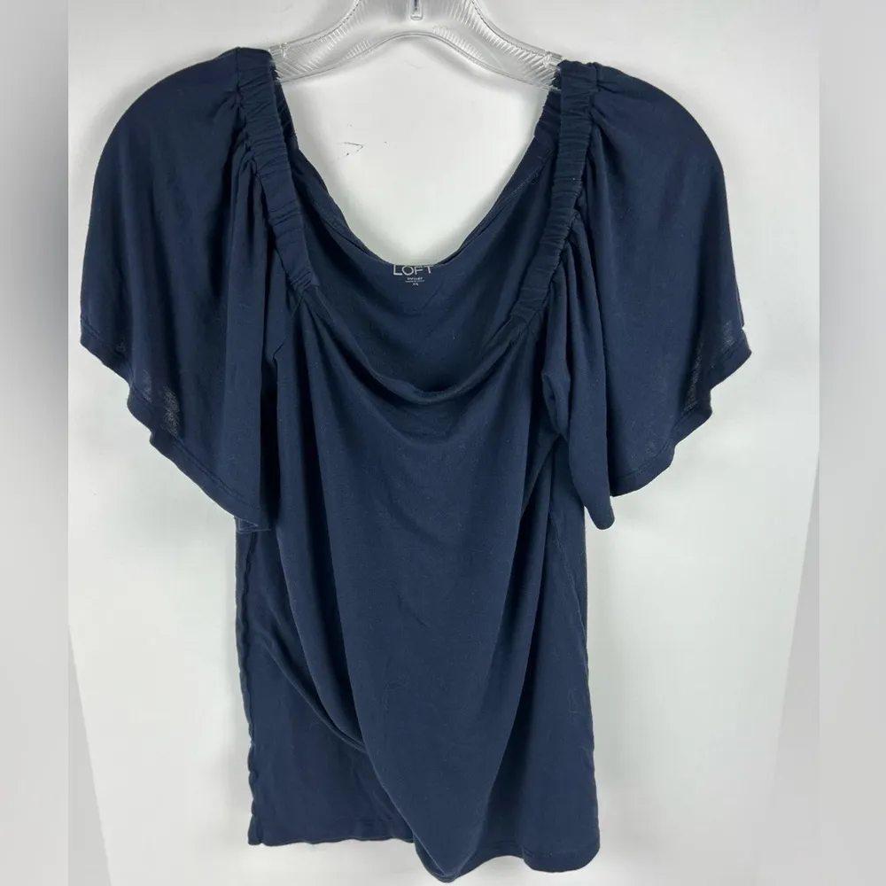 Ann Taylor LOFT Smocked Mixed Media Tee Top  Vapor Blue Blouse- XS - Image 3