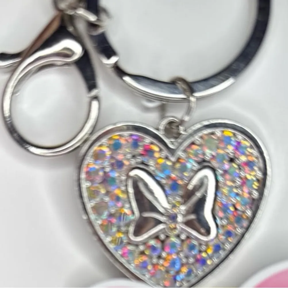 Disney Minnie Mouse silver rhinestone heart keychain bag charm - Image 2