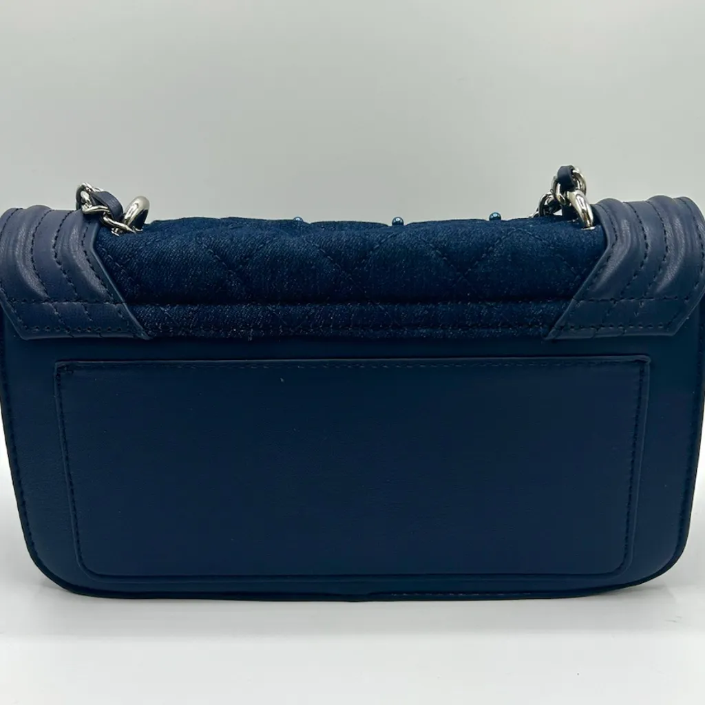 Badgley Mischka denim diamond quilted crossbody with faux pearls and a turn lock - Image 2