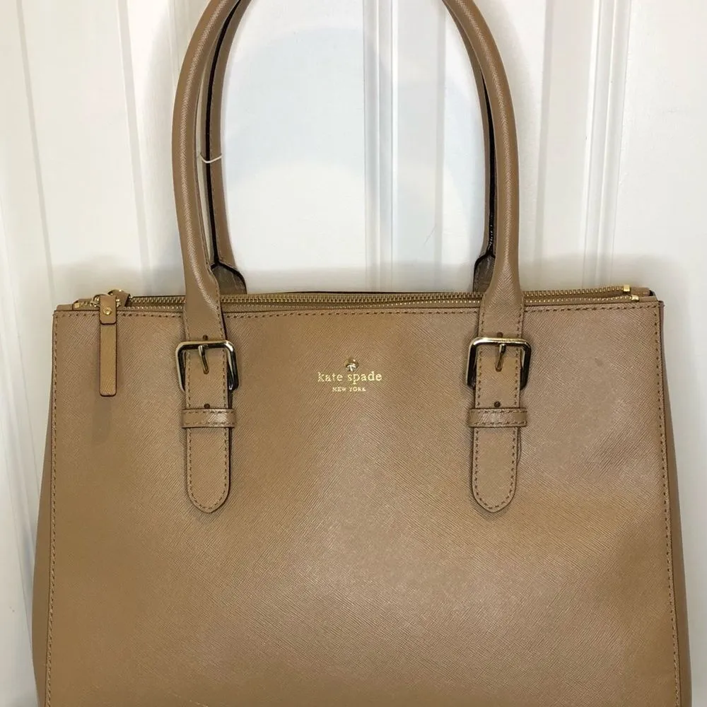 Tan Leather Two Handle Triple Compartment Expanding Shoulder Bag - Image 16