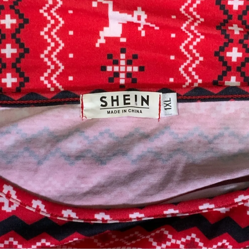 Christmas Crop Top Holiday Tee Blouse Shirt Long Sleeve Stretchy Red White 1XL - Image 10