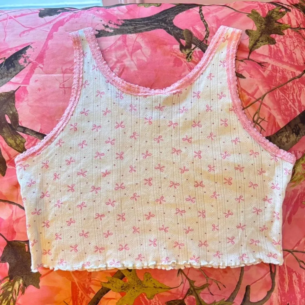 y2k coquette bow pink lace crop top tank  - Image 8