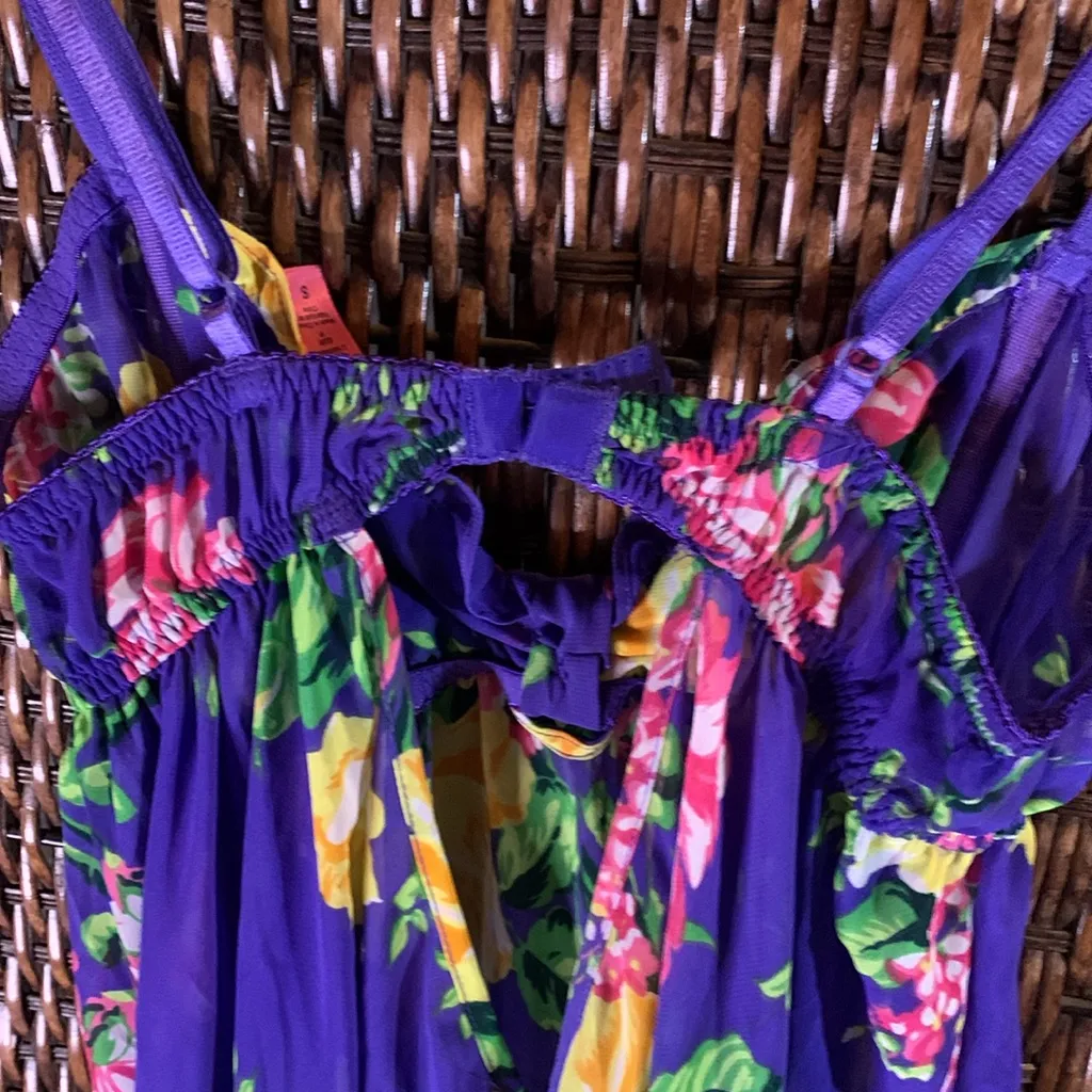 Vintage Betsey Johnson Purple Floral Slip Dress Size S - Image 7