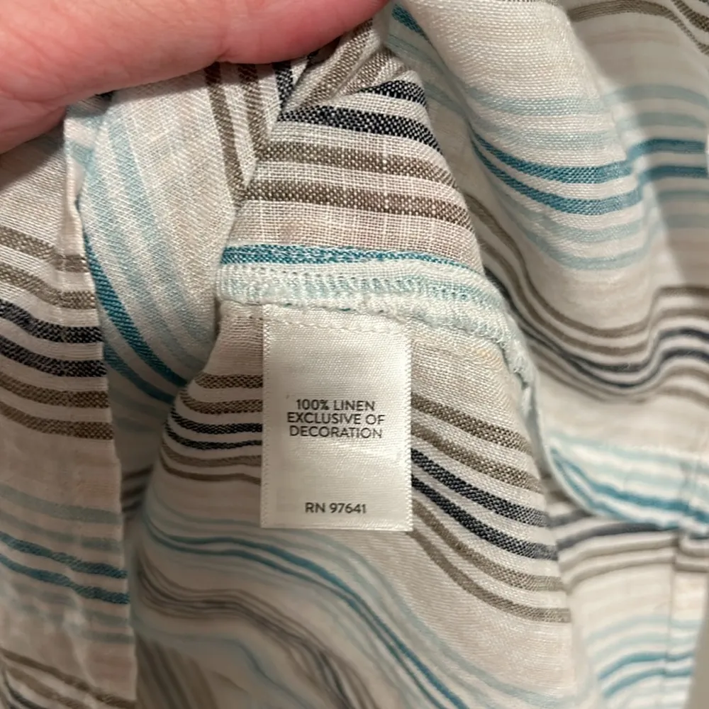 J Jill Love Linen 100% Linen Blue Embroidered Blouse Coastal Cottagecore Size M - Image 5