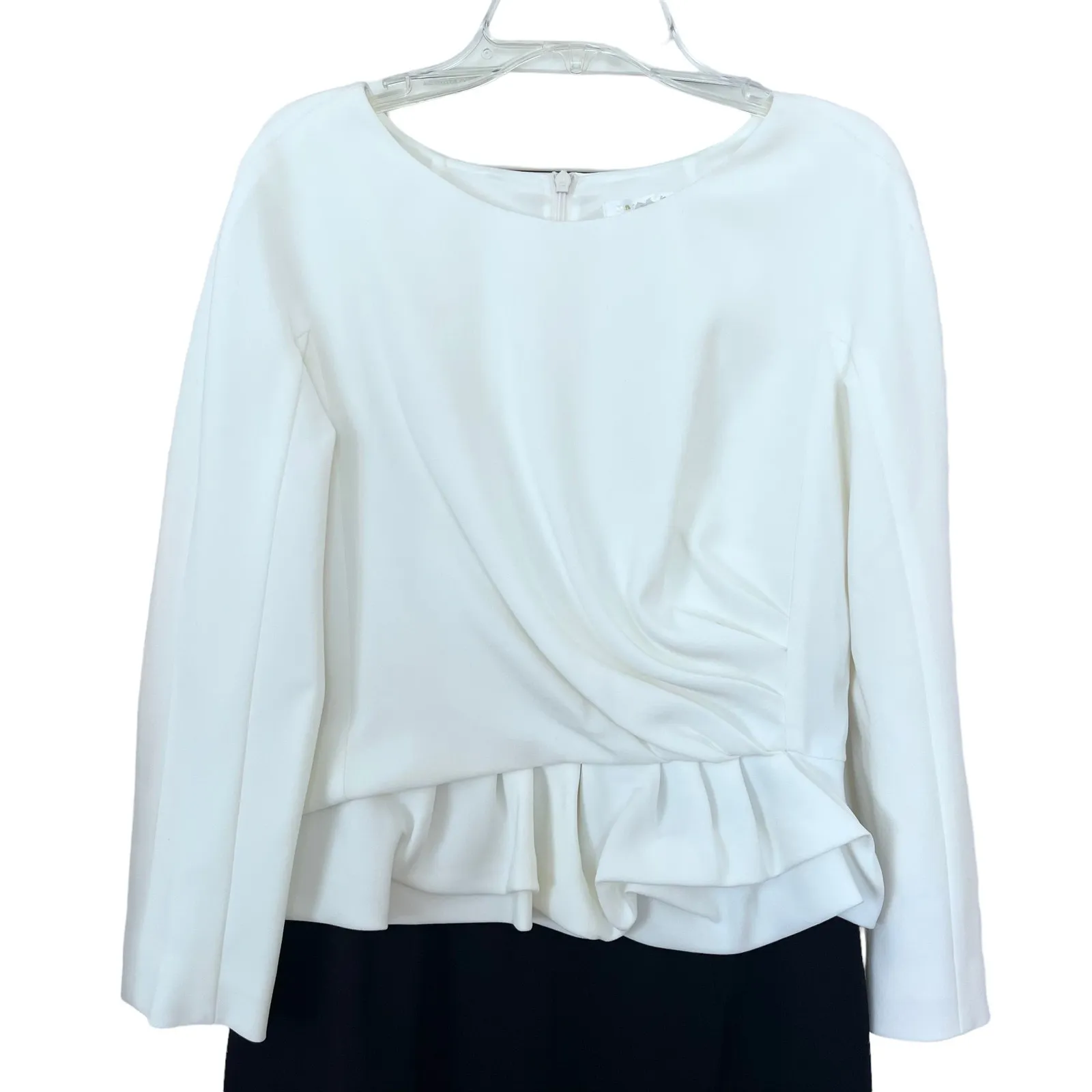 Paule Ka Long Sleeve Peplum Colorblock Sheath Dress White Black Size 38/US 6 - Image 2