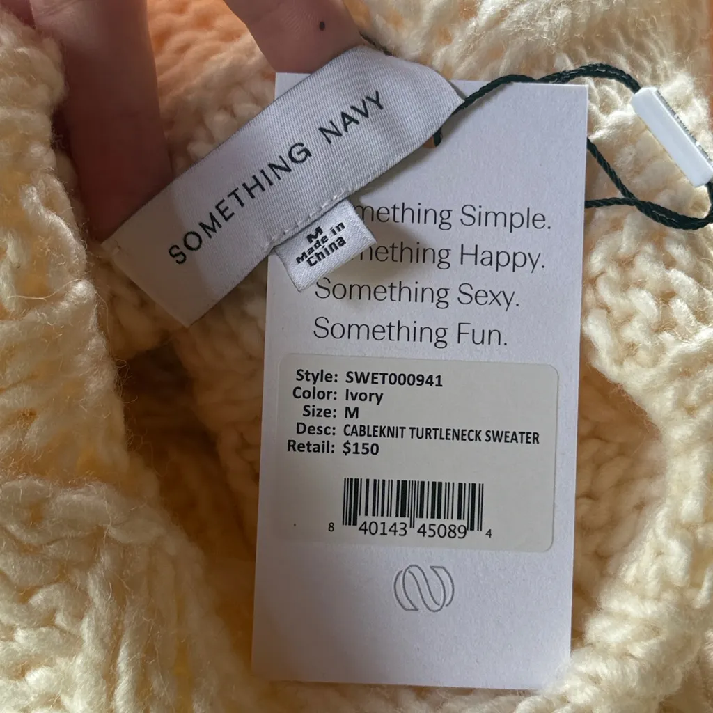 Something Navy Cable Knit Turtleneck Sweater - Image 7