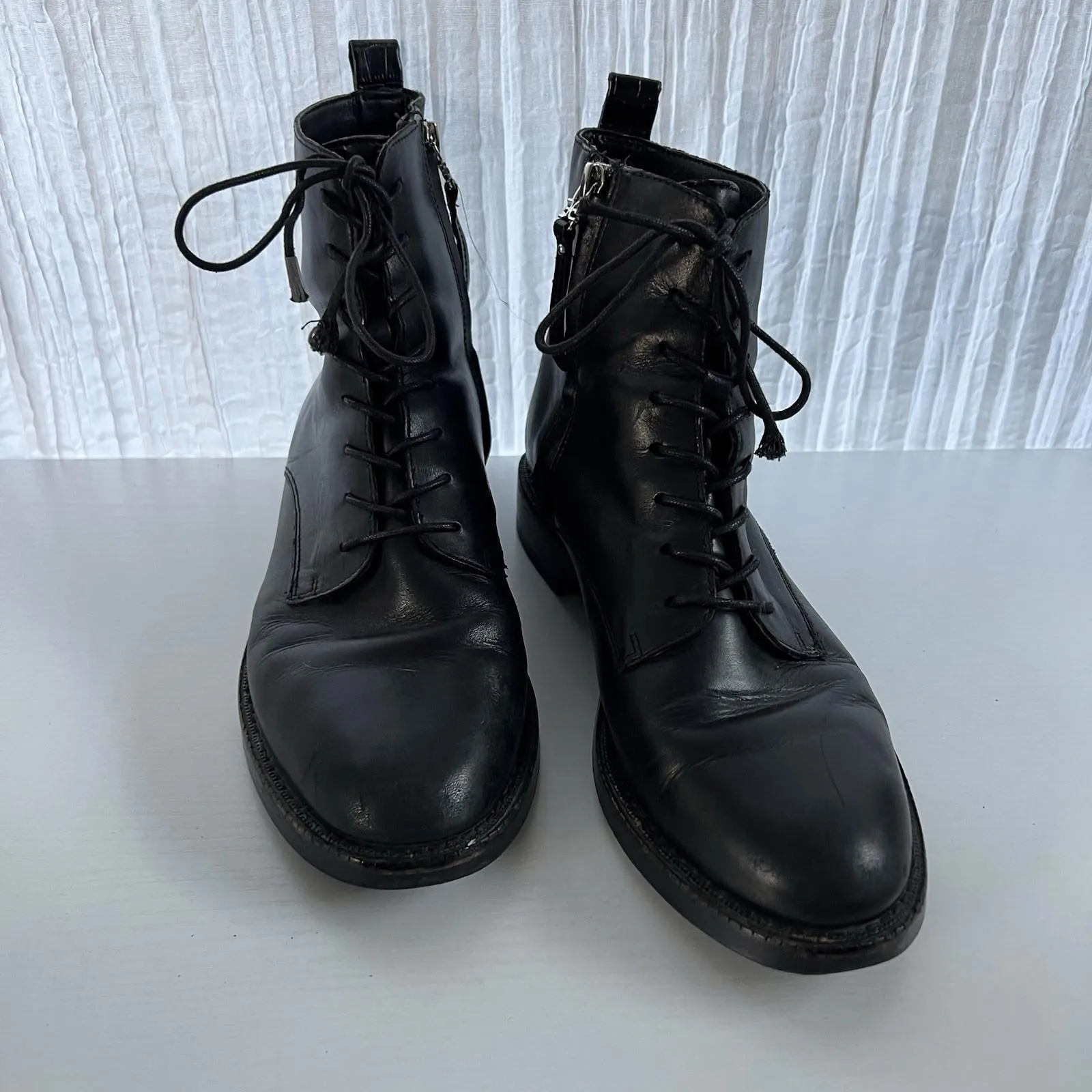 Sam Edelman Nina Black Leather Lace Up Combat Boots sz 8.5 H2995L1001 - Image 2