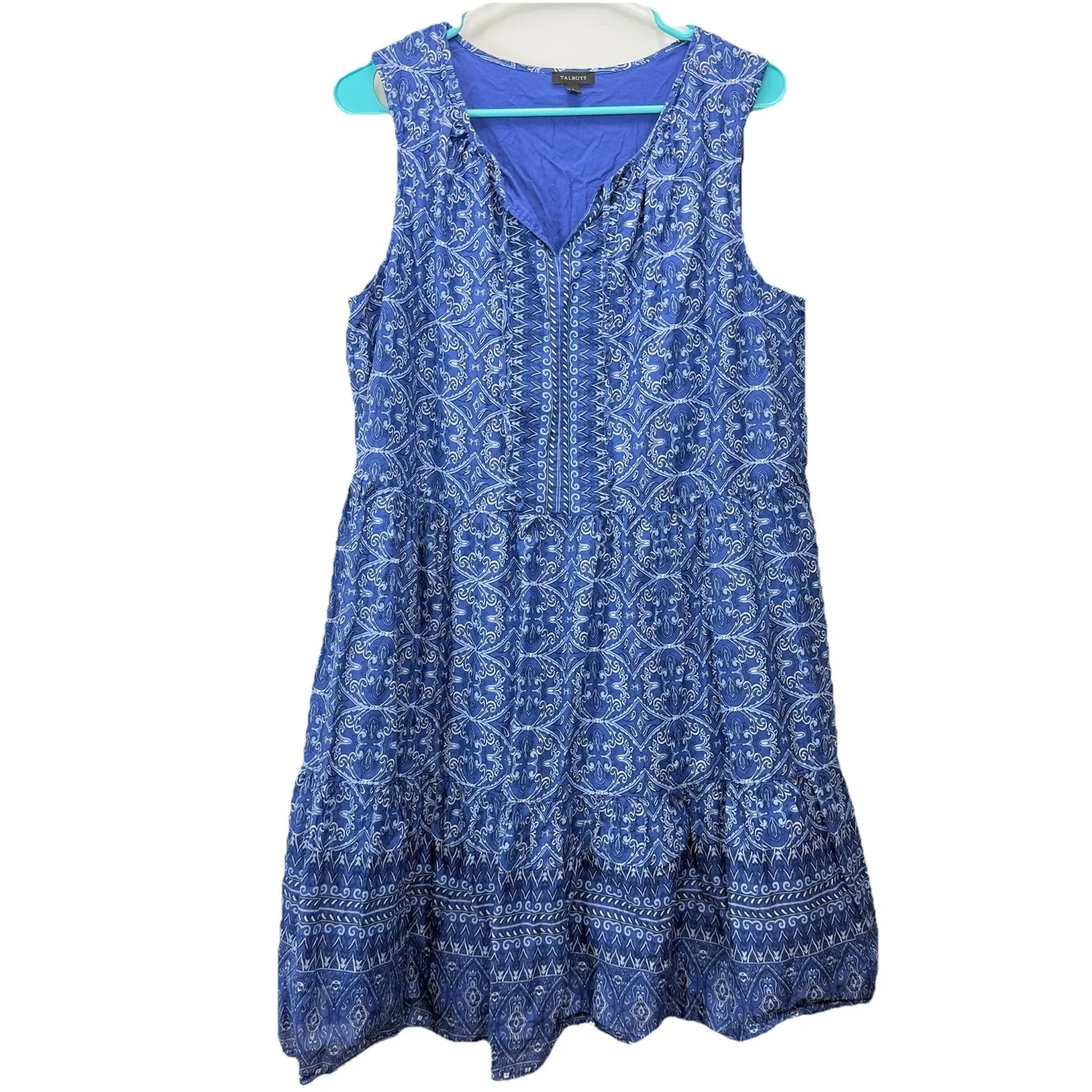 Talbots Blue Oval Medallion Voile‎ Sleeveless  Swing Dress Size LARGE - Image 3