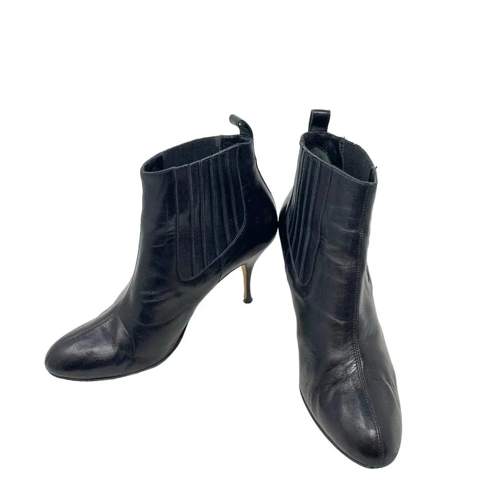 Brian Atwood Vernice Vogue Heeled‎ Booties in Black Leather Size 38.5 - Image 2