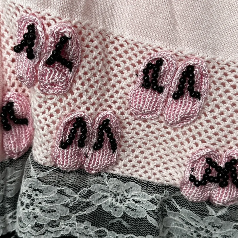 Vintage Storybook Knits Cardigan Sweater Beaded Flip Flops - Image 3