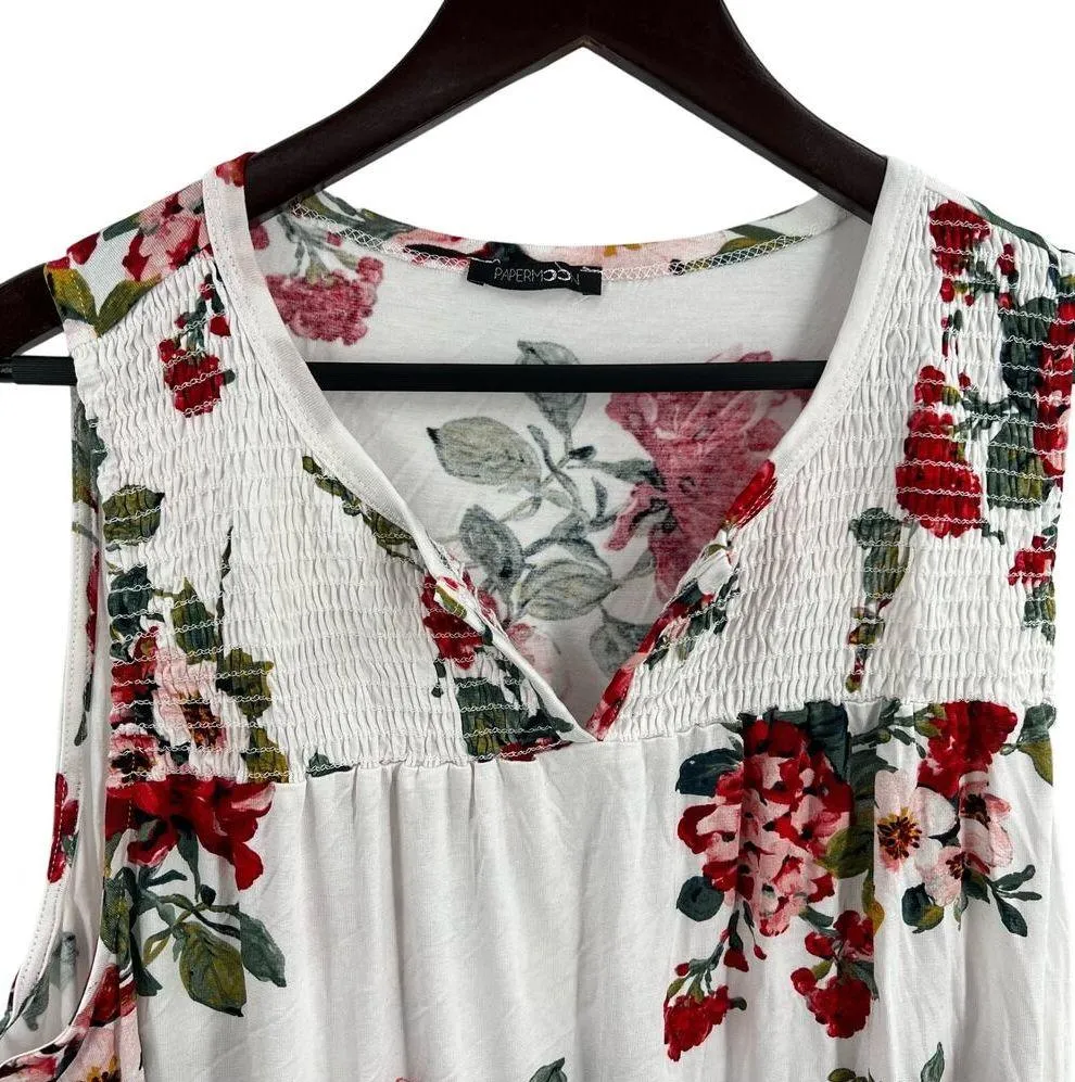 Papermoon Top 3X Sleeveless Floral Print Smocking Detail New - Image 2