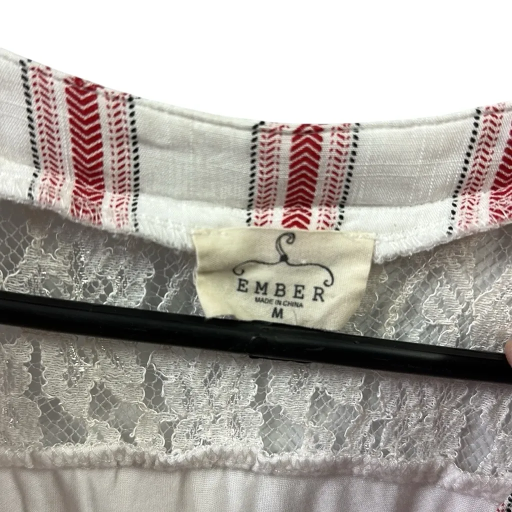 Ember Cotton Striped Front Lace Accent Quarter Zip Sleeveless Blouse Womens M Orange Size M - Image 8