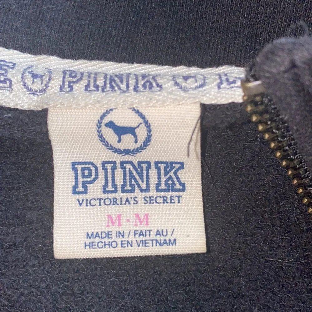 ✨ Victoria's Secret PINK Black LOVE PINK 1/4 Zip Mock Pullover Sweatshirt✨ - Image 5