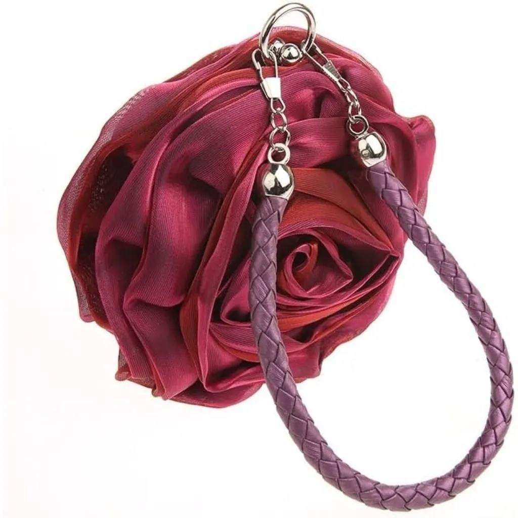 ⚡ Women's Red Cherry Charm Floral Elegant Satin Rose Shaped Evening Clutch Bag - Image 8