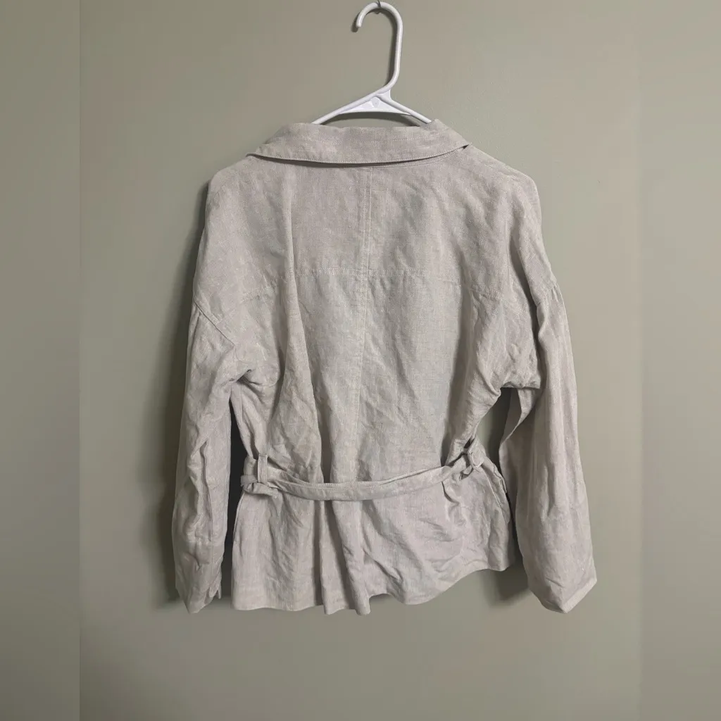 Talbots Pure Irish Linen Belted Blazer Beige Size 12 Large Lagenlook - Image 2