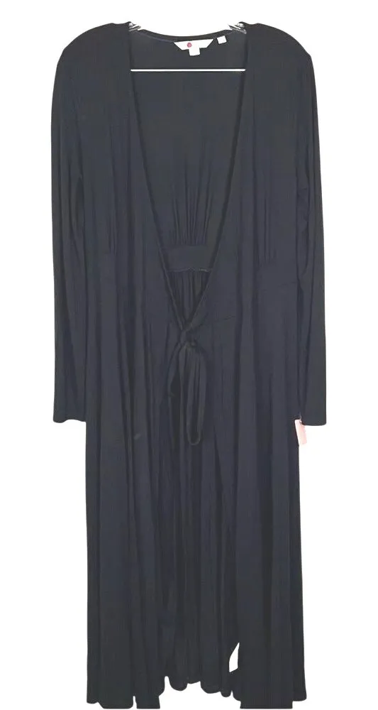 Boden Long Duster Black Cardigan Size 6P Tie Front Soft Classic Staple Office - Image 1