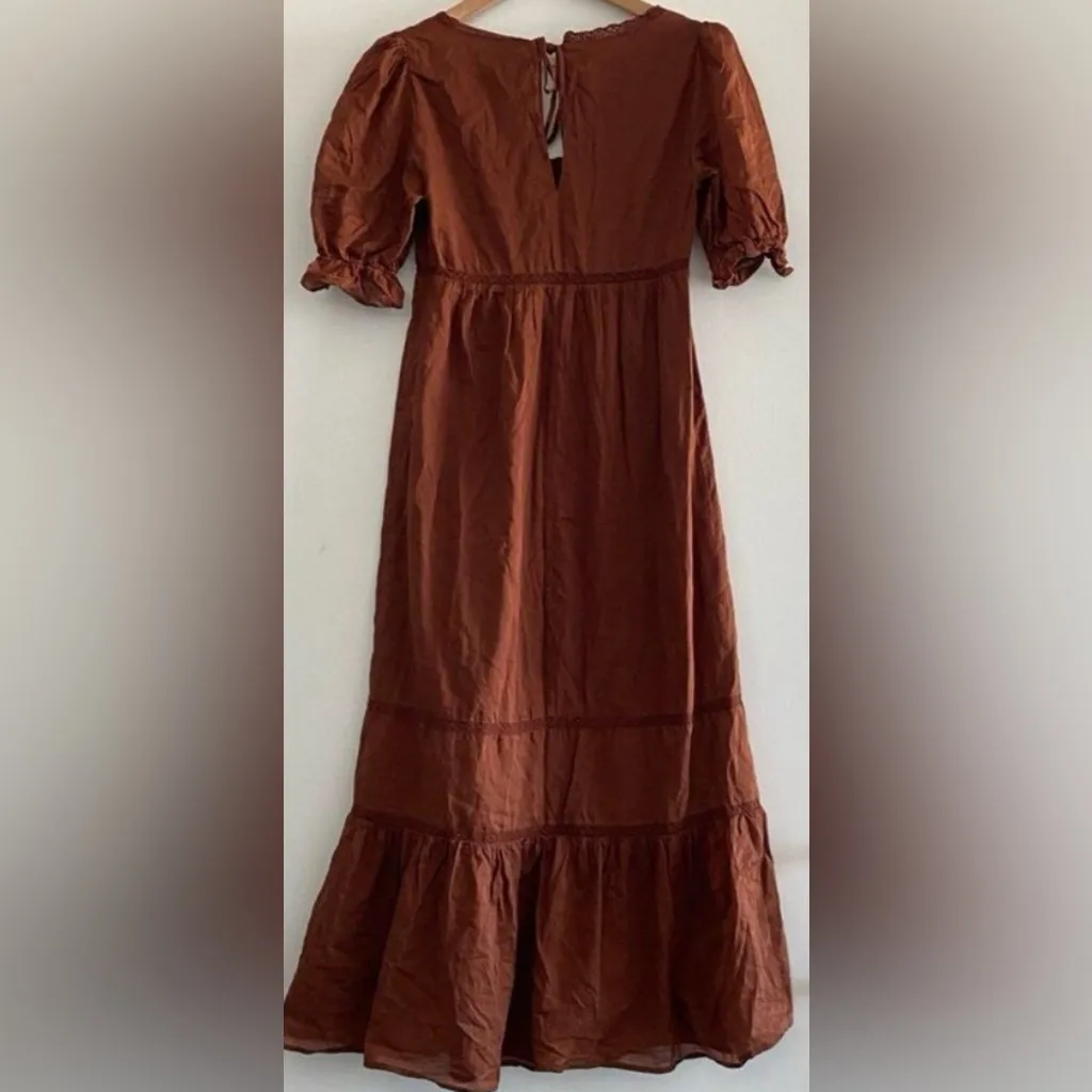 Reformation Bekkah Crocheted Lace Trim Organic Cotton Midi Dress in Cinnamon XS - Image 10