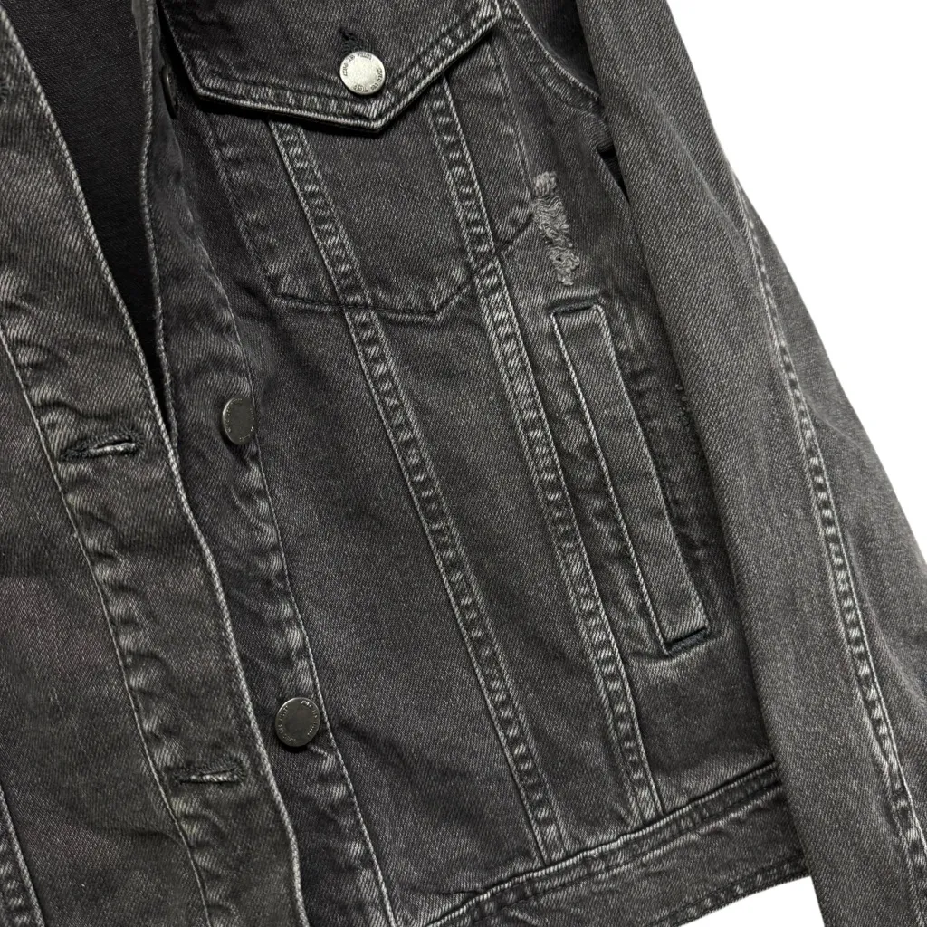 Denim Jacket Avec Les Filles Black Washed Denim Distressed Sz M Fall Winter - Image 6