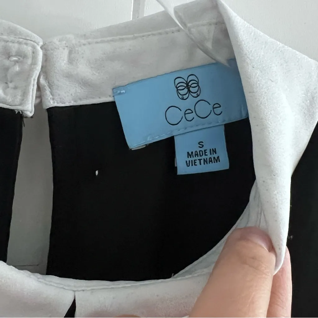 CeCe Black Blouse with White Ruffle Sleeve Trim - Image 3