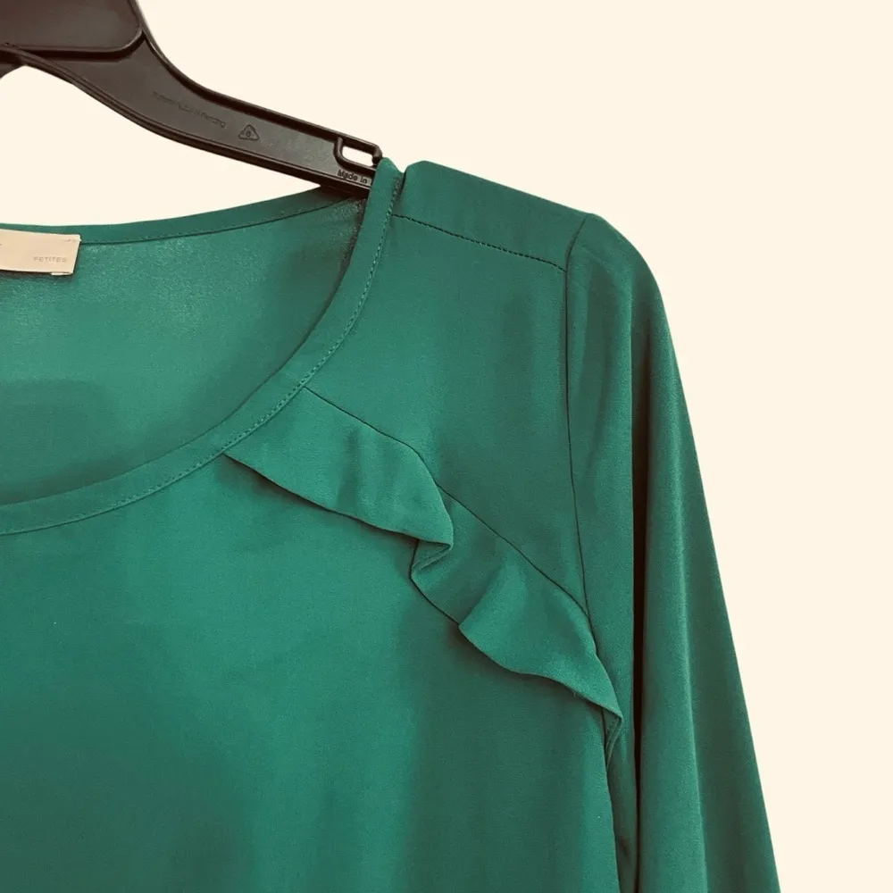 Loft Career Blouse Green Feminine Detail Ruffle Long Sleeve Pullover LP - Image 7