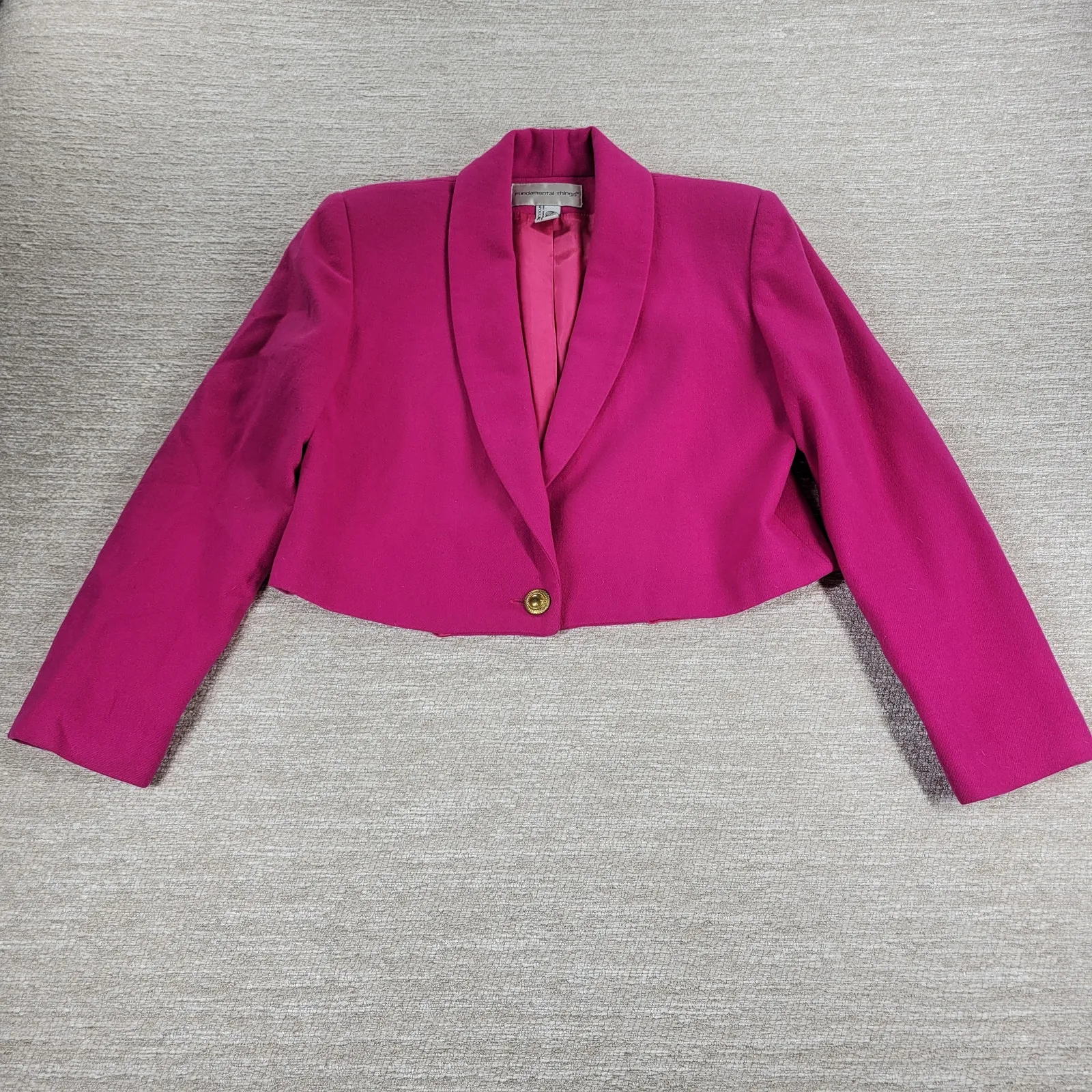 Fundamental Things Pink Wool Cropped Blazer Womens 8 Shawl Collar Gold Button - Image 2