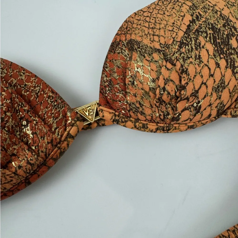 Vtg Venus Womens Orange Gold Metallic Snakeskin Bikini Set Sz A Cup Large - Image 8