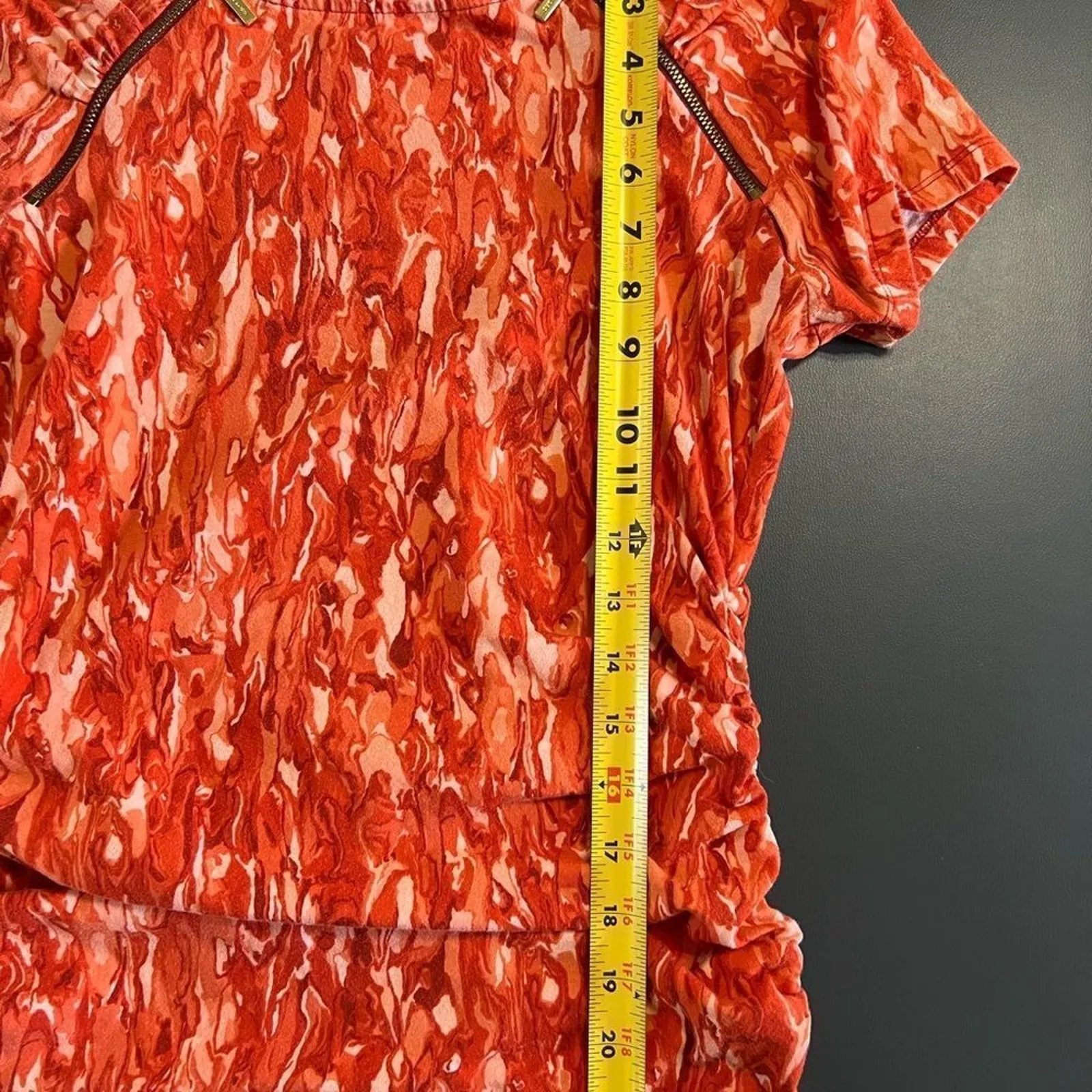 Michael Kors 3/4 Sleeve Ruched Orange & White Toe-Dye Blouse Sz Small - Image 9