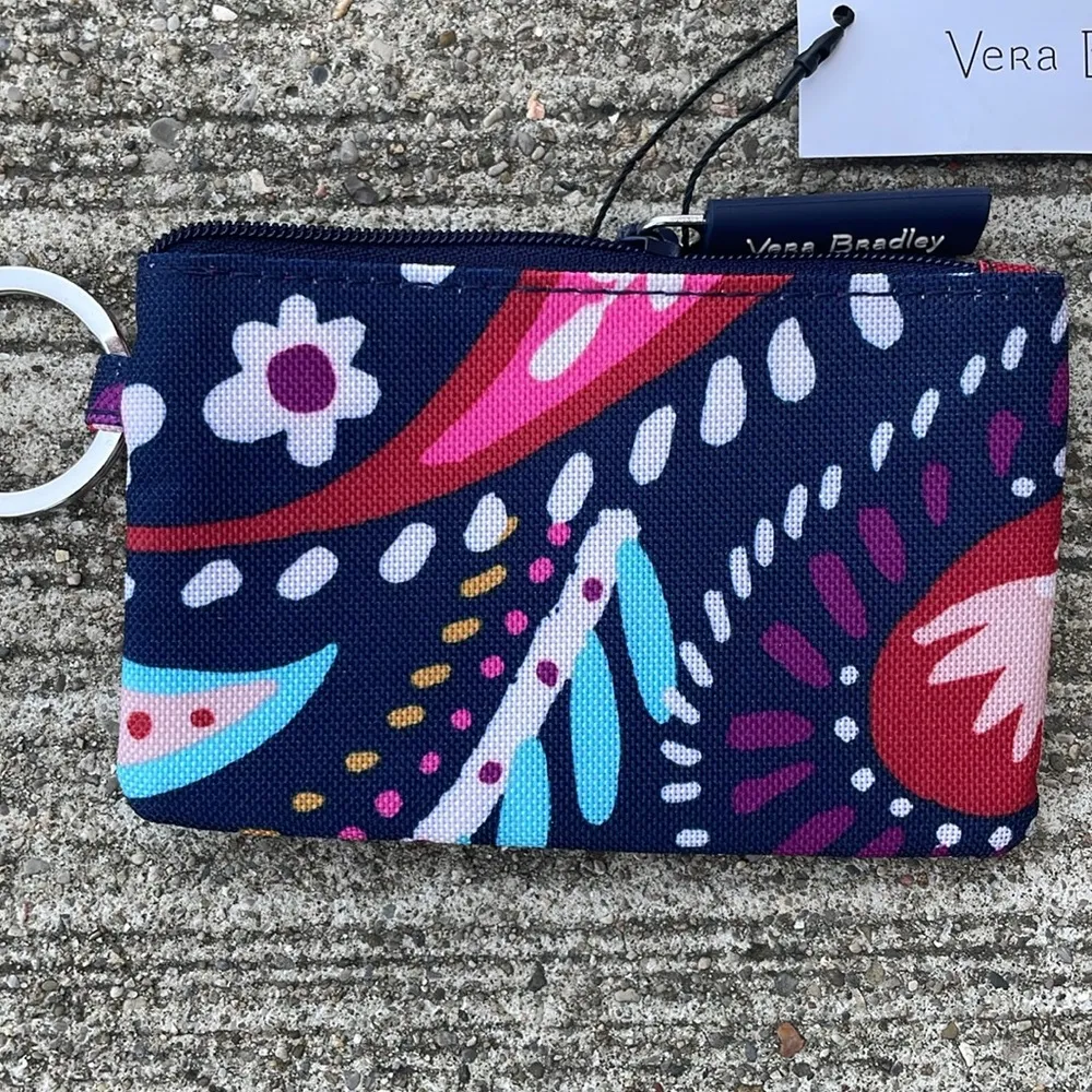 Vera Bradley Lighten Up Zip ID Case Navy Blue Pink Travel Coin Pouch Keyring - Image 2