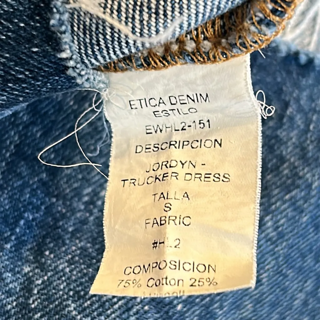 Etica Denim Snap Front 3/4 Sleeve Raw Hem Jordyn Trucker Jean Dress Size S NWT Blue - Image 12