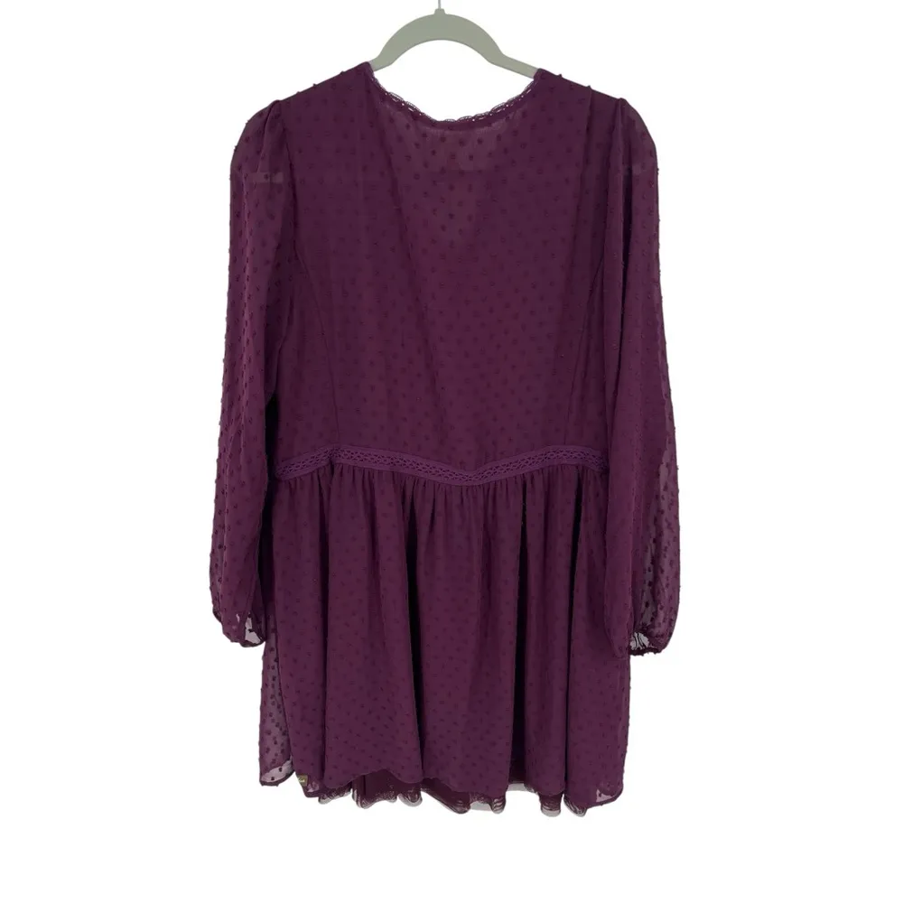 MATILDA JANE Festive Fancy Plum Babydoll Dress Purple Swiss Dot Mini Boho Fairy - Image 4