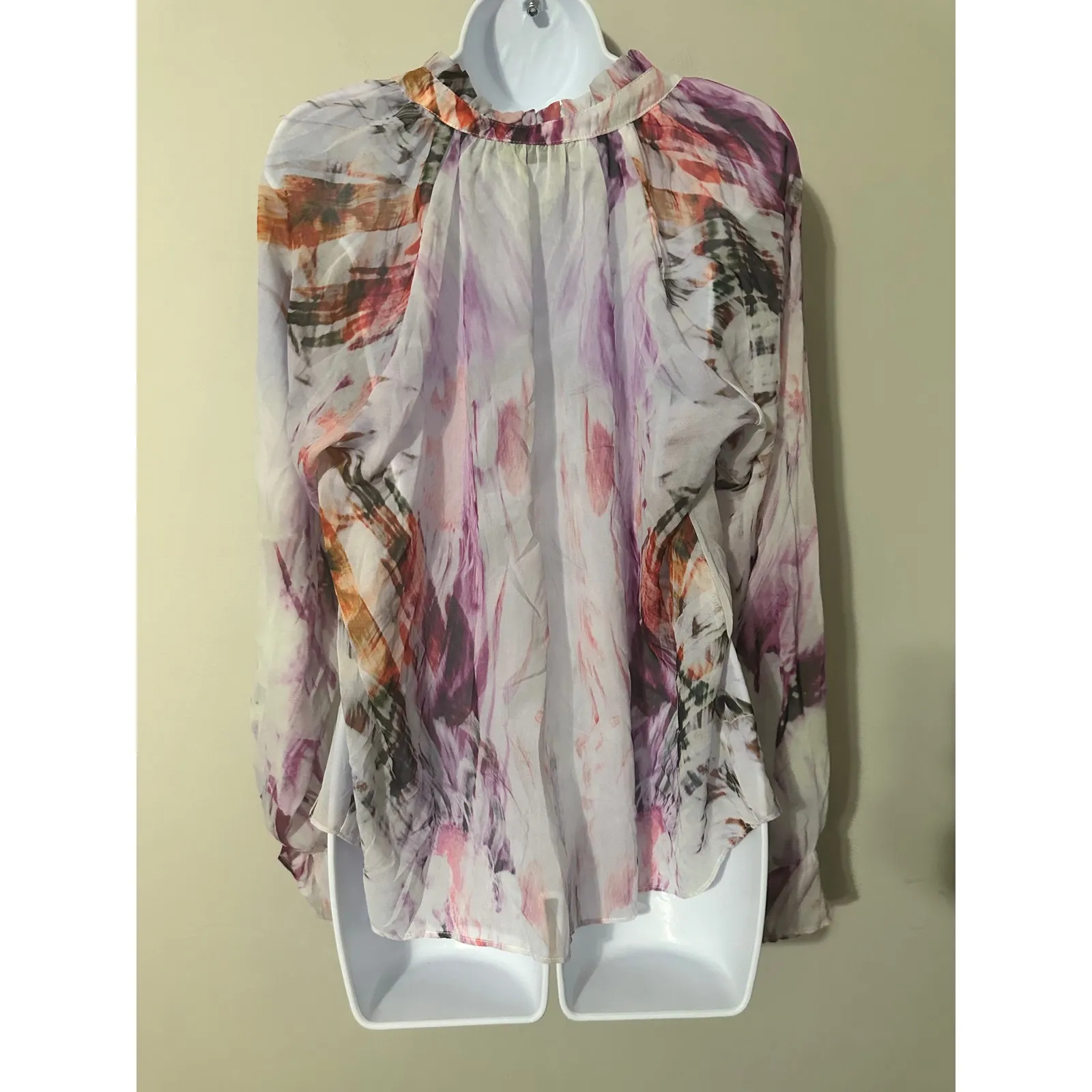 Lola & Sophie New York Sheer Floral Print Blouse Button Front Long Sleeve Size M Purple Size M - Image 5