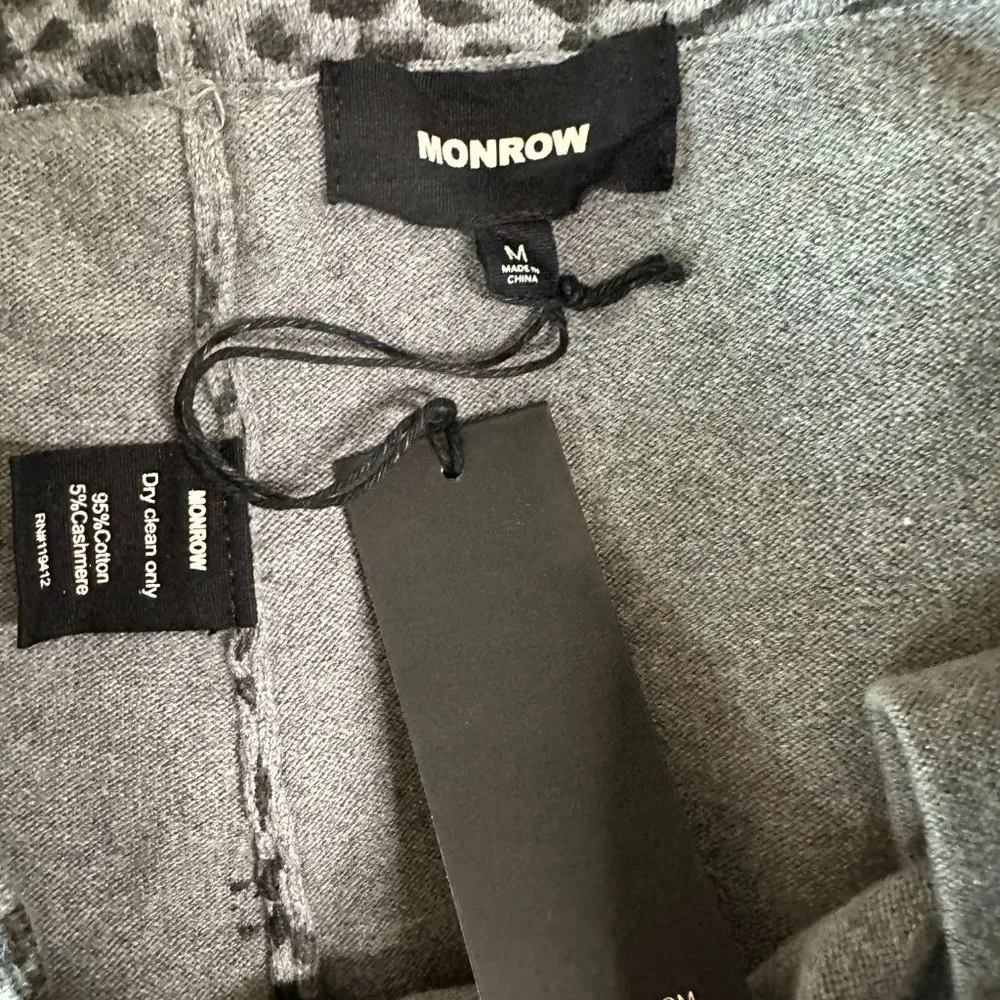 MONROW Black/Grey Mini Leopard Cotton/Cashmere Blend Sweatpants Medium NEW Gray - Image 3