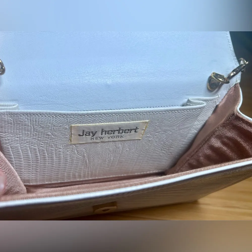 Vintage Jay Herbert New York Crossbody Cream Textured Flap Bag White - Image 3