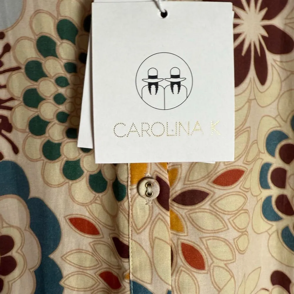 Carolina K Natalie Cream Floral Print Tiered Long Sleeve Maxi Shirt Dress Size S - Image 7